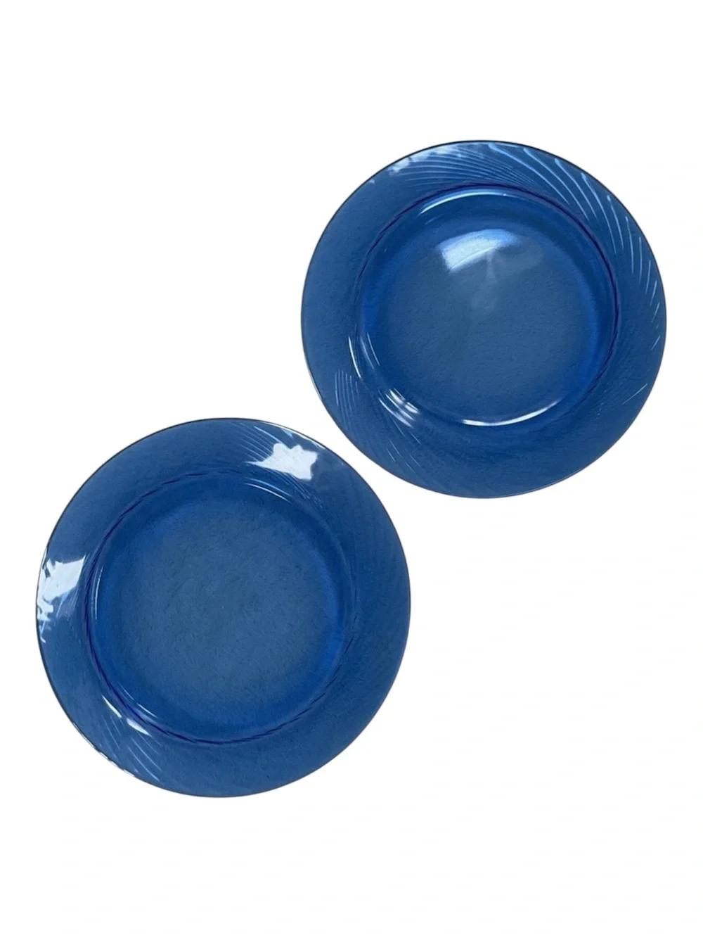 Vintage Pyrex Cobalt Blue Glass Charger Plates Set of 2 12” Ribbed Swirl